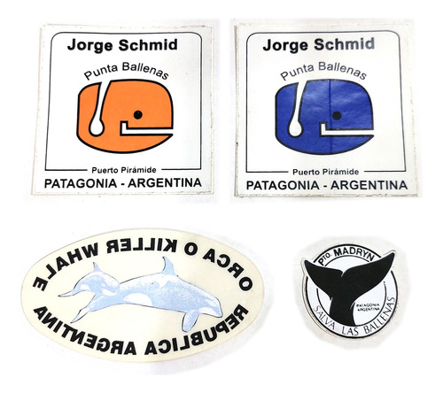 4 Calcos Stickers Vinilo Puerto Madryn Piramide Ballena Orca