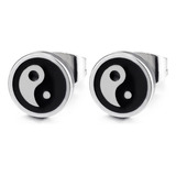 Par De Aretes Circulares Yin-yang De Acero Inoxidable Con Es