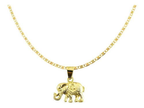 Dije De Oro 14 Kilates Elefante Hindú Con Cadena Planc 60 Cm