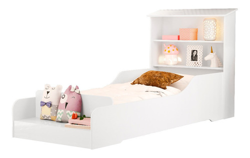 Cama Infantil Liz Montessoriana Com Prateleira - Branca