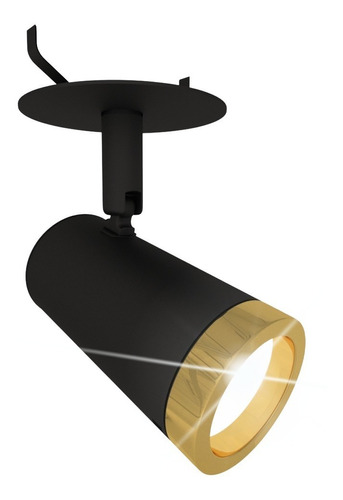 Luminária Spot Foco Para Gesso Direcionável Preto E Dourado
