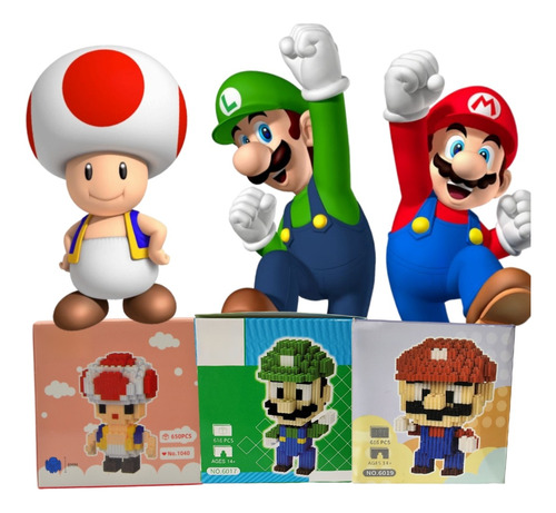 Set De Figuras Para Armar De Mario, Luigi Y Toad