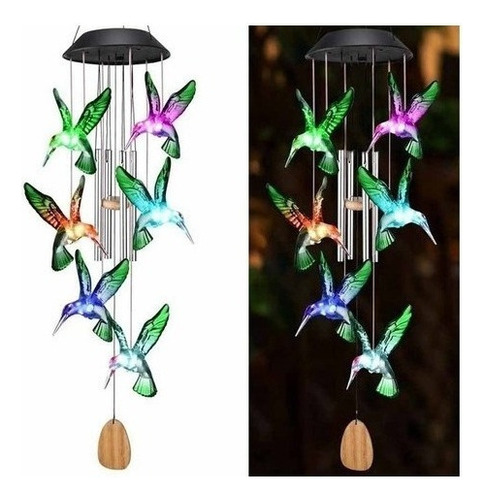 Campana De Viento De Colibríes C/lámpara Solar Led P/ext.