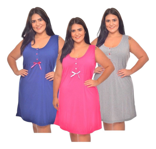 3 Kit Camisola Regata Plus Size Abertura 