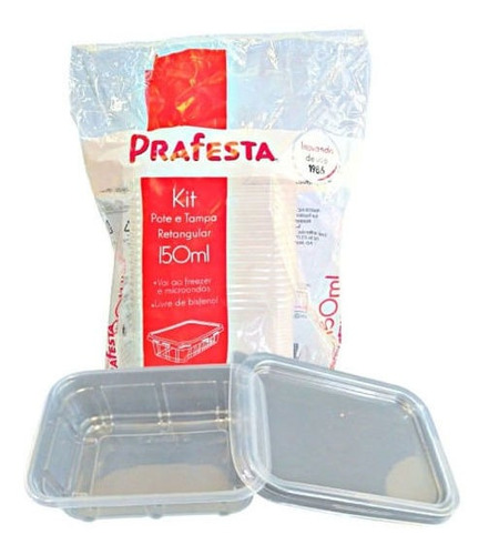 Kit Pote E Tampa Retangular 20un 150ml Prafesta