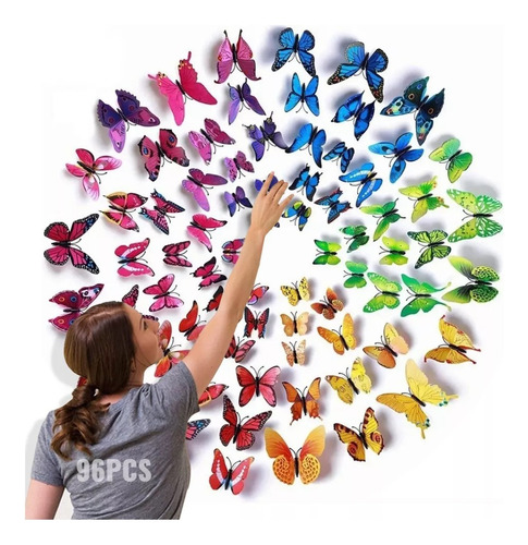 96pcs Mariposas Decorativas Pegatina 3d Calcomanía Etiqueta Agua