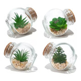 4 Suculentas Artificiais Mini Terrário No Pote Vasinho Vidro