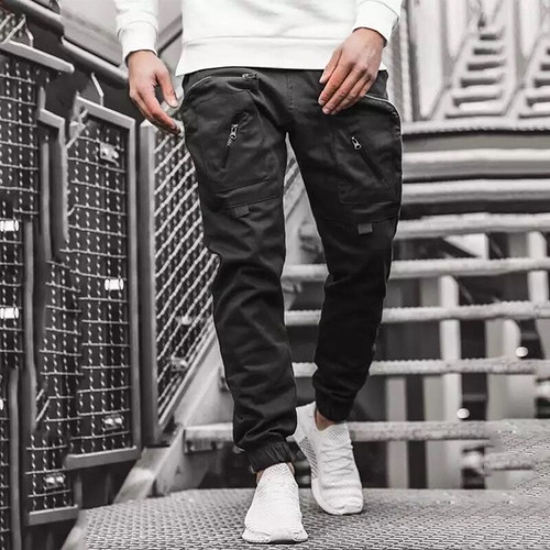 Hombre Cargo Bolsillo Pantalones Streetwear Joggers Hip