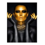 Quadro Decorativo Grande Mulher Make Maquiagem Dourada Preto