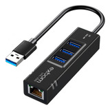 Cabo Hub Usb 3.0 C/ 3 Portas + Adaptador Rj45 Ethernet Lan