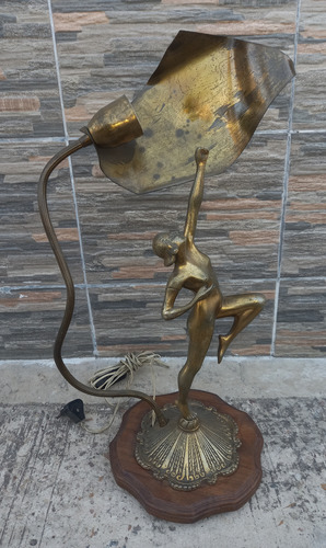 Antigua Lámpara Figura Mujer Art Deco En Bronce Macizo 