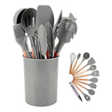 Set 12 Utensilios De Cocina Repostería Gris Mango De Madera