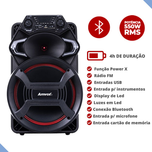 Caixa Som Amplificada Bluetooth Karaokê 550w Portátil Aca550