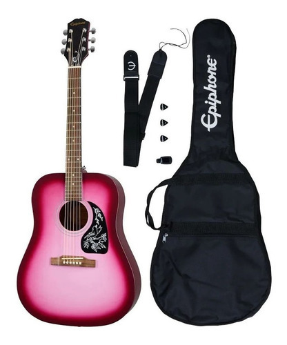 EpiPhone Starling Player Pack Hpp Paquete Guitarra Acústica Color Rosa Orientación De La Mano Derecha