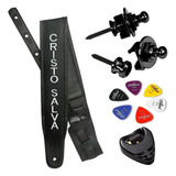 Correia Guitarra Violão Baixo Basso Cristo Salva Preto + Kit