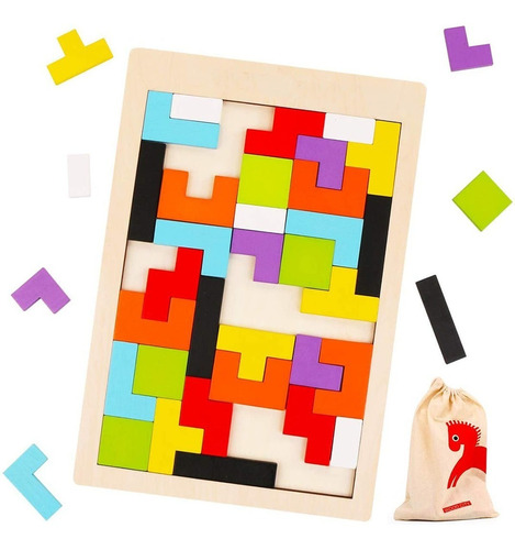 Rompecabezas Tetris Madera Didactico Encastre 40 Psc Monteso