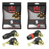 5 Pares Conector Plug Rca 90º Profissional Preto E Vermelho