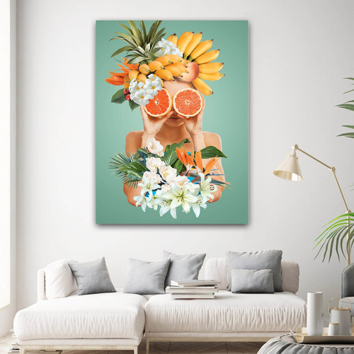 Quadro Decorativo Para Cozinha Mulher Com Frutas  70x50