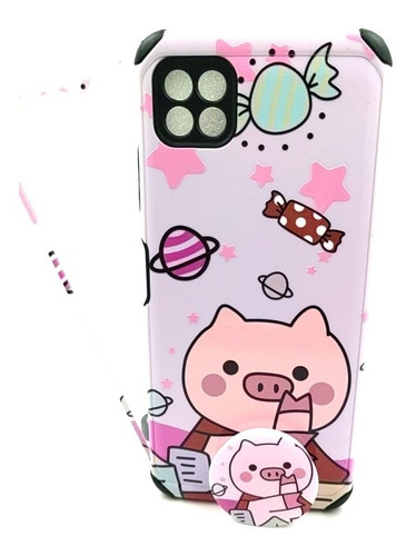 Case Cerdito + Mica Diseño Para Samsung A22 5g