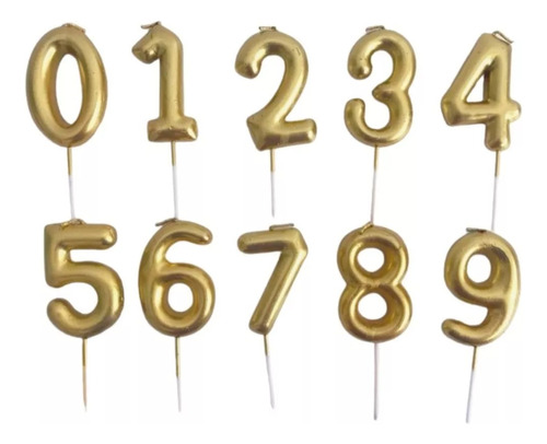 Vela Numeros 0 Al 9 Doradas Metalicas Para Pastel Cumpleaños