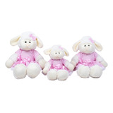 Trio De Pelúcia Ovelha Fuffy Vestido Liso Para Nichos 3pçs