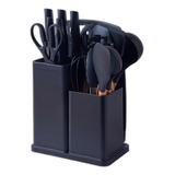 Conjunto De Utensílios De Cozinha, Cores De Utensílios De Mesa De Silicone, Cor: Preto