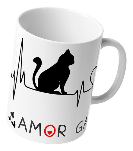 Taza Amor Gatuno Cerámica Blanca Café Té Inestampable