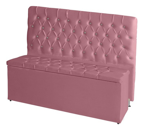 Kit Cabeceira Cama Box E Baú Paris King 195 Cm Capitonê Rosa