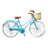 Bicicleta Paseo Femenina Le Bike Classic Vintage  2021 R26 1v Freno V-brakes Color Celeste Con Pie De Apoyo  