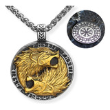 Collar Dije Vikingo Lobos Fenrir Acero De Color Oro Hombre