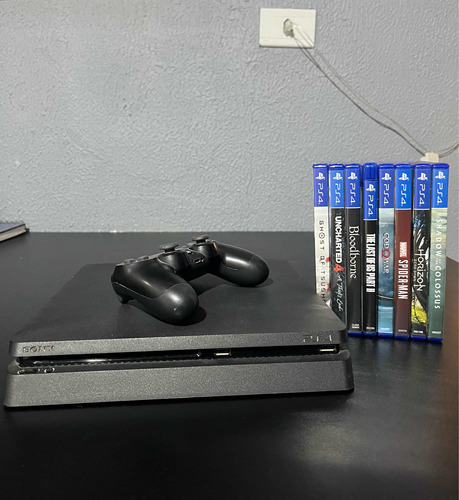 Playstation 4 Slim + 1 Controle + 8 Jogos Em Mídia Física