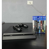 Playstation 4 Slim + 1 Controle + 8 Jogos Em Mídia Física