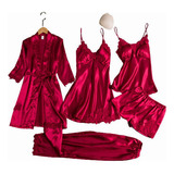 Conjunto Pijama Satén Para Mujer 2023 5 Piezas 2023