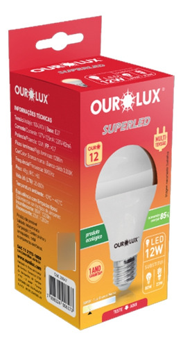 Kit 5 Lâmpadas Led Bulbo A60 12w 3000k Luz Amarela Ourolux