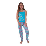 Pijama Mujer Conjunto Blusa Tiras Pantalon Largo Estampada