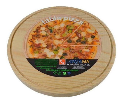 Tabla Pizzera Redonda Plato Pizza Picada Asado Pino 35 Cm