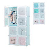 Armario De Plastico Closet Organizador Portatil Multi 8 Cubos Para Niños Multifuncion Color Celeste Gabinete Organizador Portátil Estantes De Almacenamiento Guardarropa Ropero Diy Armable