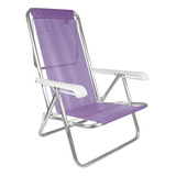Kit 4 Cadeira Praia Alumínio Reforçada Reclinável 8 Posições Cor Lilás