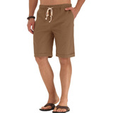 Bermuda Short Casual Playa De Algodón Y Lino Para Hombre