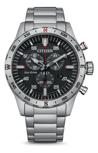 Reloj Citizen At252089e Para Hombre Cronógrafo Fechador Color De La Malla Plateado Color Del Bisel Gris/negro Color Del Fondo Negro