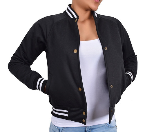 Chaqueta Azar Beisbolera Dama - Chm005 Negro