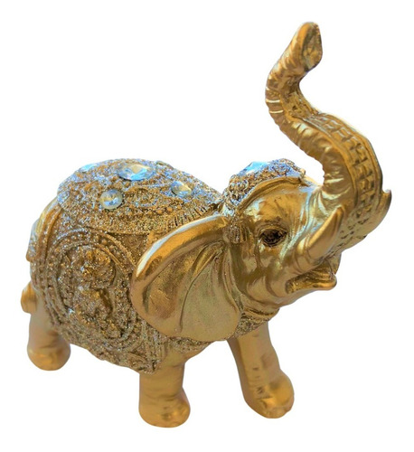 Elefante Decorativo Resina Brilho Indiano Sabedoria Sorte