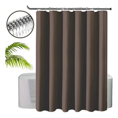 Mebix Trd Cortina De Baño Impermeable Tela Poliéster 180x180cm +12 Ganchos Acero Inoxidable Color Marrón Liso
