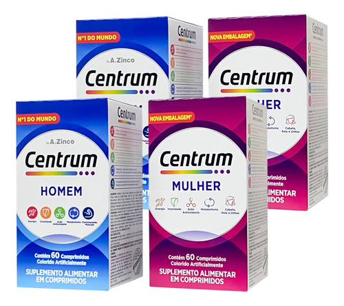 Kit 4 Meses Vitamina Centrum A-z Homem E Mulher 60 Comp