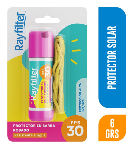 Protector Solar Rayfilter Barra Rosado Spf30 6 Gr