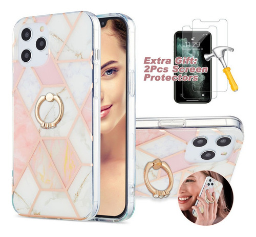 Funda Con Anillo For iPhone Carcasa Extrafino 2pcs Película