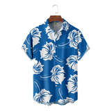 Hjb Camisa Hawaiana Unisex Blanca Con Flores De Loro,