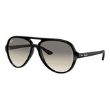 Anteojos De Sol Ray-ban Cats 5000 Classic Standard Con Marco De Injected Color Gloss Black, Lente Light Grey De Cristal Degradada, Varilla Gloss Black De Injected - Rb4125