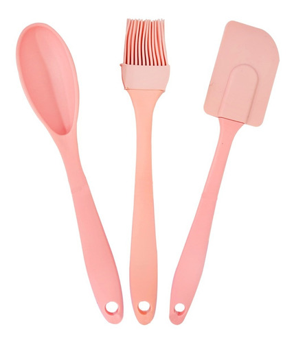 Set Espátula Cuchara Pincel Utensilio X 3 Colores Pastel -cc