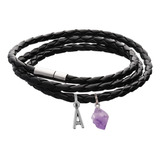 Pulsera Amatista Brazalete Dije Piedra Cuarzo Letra Inicial